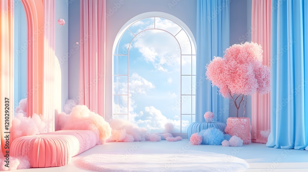 Poster enchanting pastel gradients with soft fluffy textures create a serene whimsical atmosphere full of c