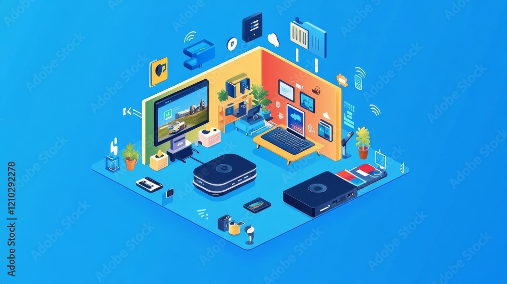 Poster internet of things iot technology lies in the field of connected technology. the direct connection o