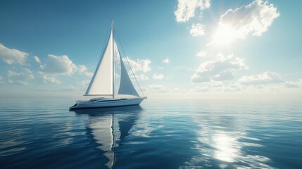 Fototapeta premium Sailor navigating a sailboat across the vast open ocean under a clear blue sky