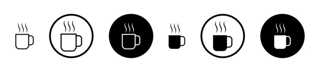 Hot coffee Mug icons set in black filled and stroke line style