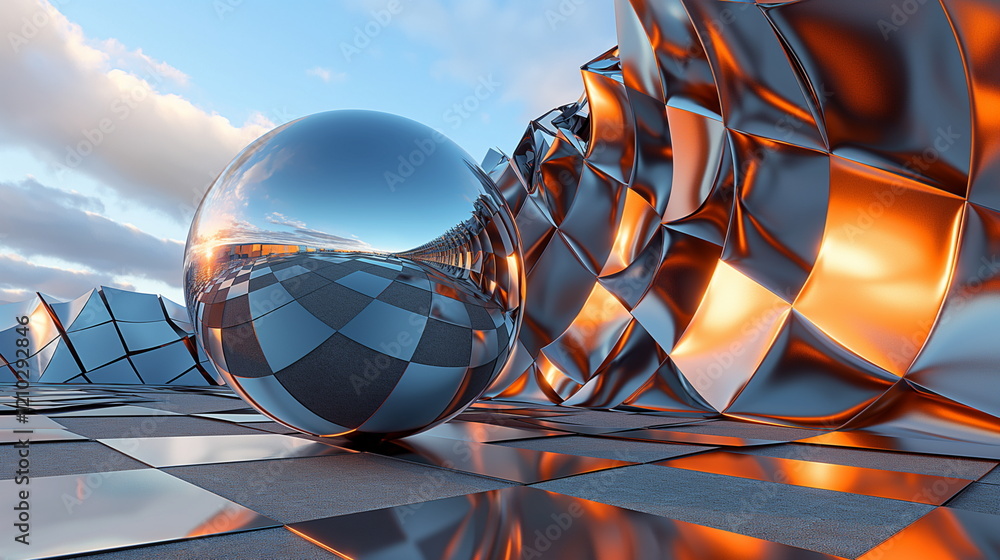 Poster mirror ball with abstract pattern. soft tones. --c_004