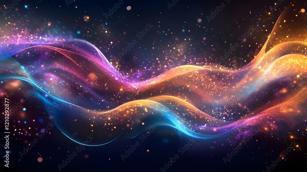 Poster captivating abstract art featuring dynamic fluid shapes of glowing luminescent color with a smooth s