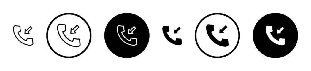 Incoming Call icons set in black filled and stroke line style