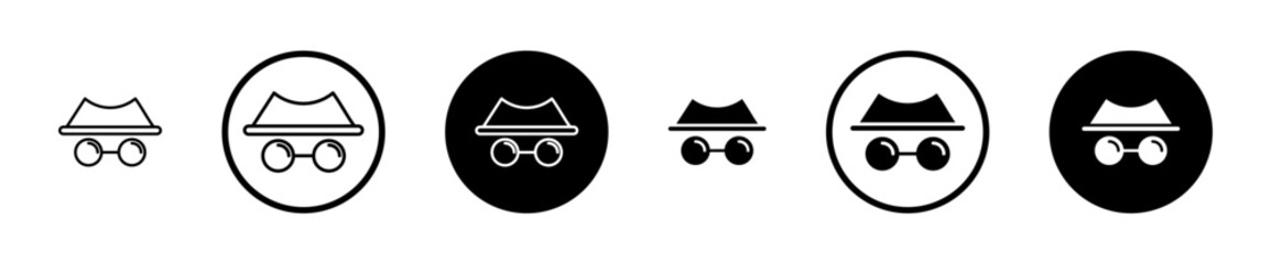 Incognito icons set in black filled and stroke line style