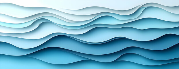 Layered ocean waves, paper art, blue gradient background, website design
