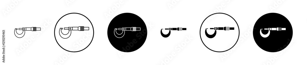 Poster micrometer icons set in black filled and stroke line style