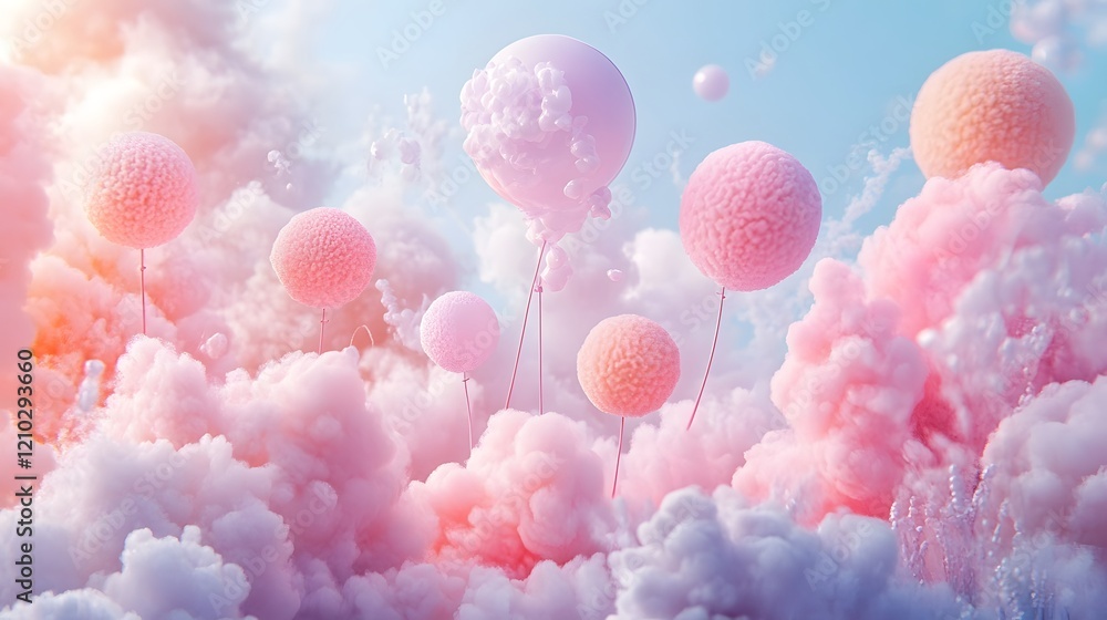 Poster ethereal pastel gradients with soft delicate textures and whimsical imaginative fantasy elements cre