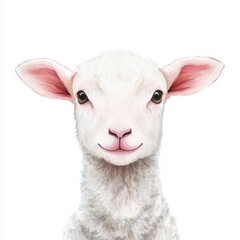 Fototapeta premium Charming baby sheep illustration farmhouse art whimsical close-up cute