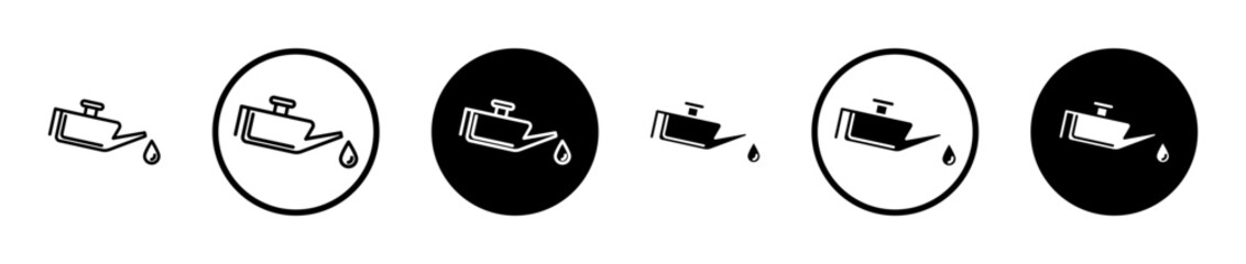 Oil can icons set in black filled and stroke line style