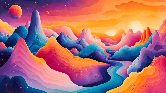 Vibrant gradient filled whimsical composition featuring flowing patterns playful forms and an imaginative creative atmosphere  digital with a modern surreal and visionary aesthetic