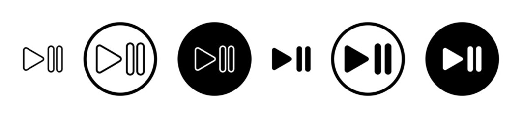 Play pause icons vector pack in black and blue colors