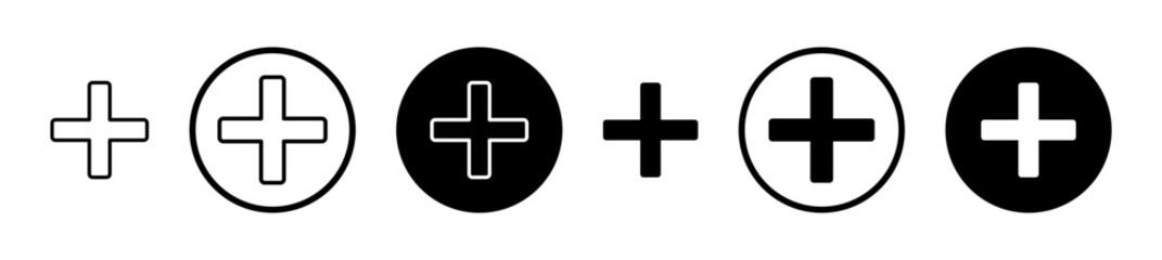 Obraz premium Plus icons set in black filled and stroke line style