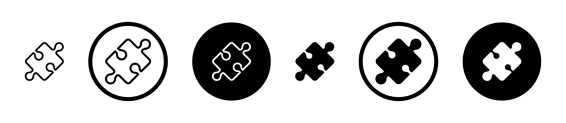 Puzzle icons set in black filled and stroke line style