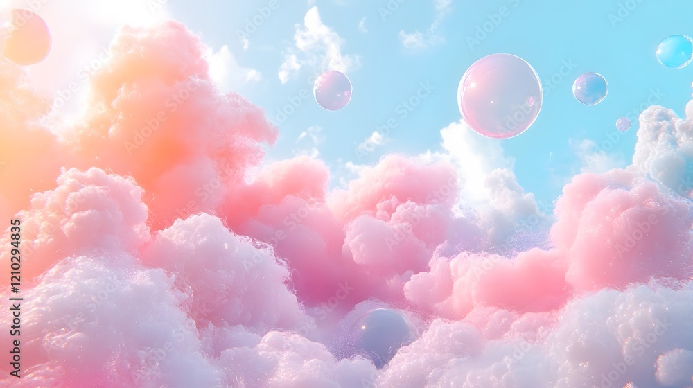 Poster soft gentle pastel color gradient design with fluffy light textures and a whimsical playful creative