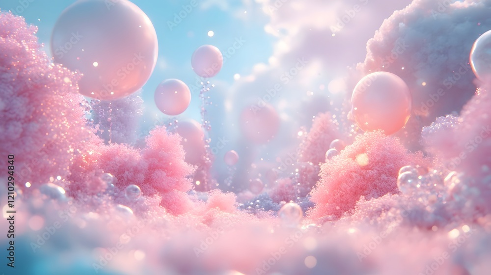 Poster dreamy and ethereal pastel composition with soft light gradients fluffy textural details and whimsic