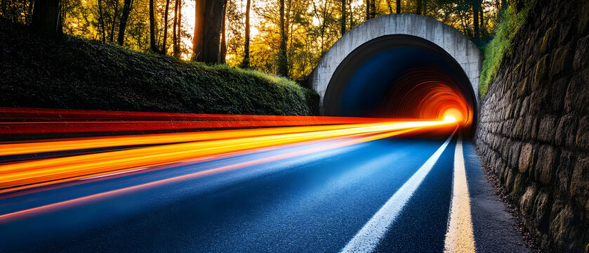Speeding car enters forest tunnel