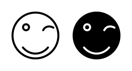 Smile wink icons set in black filled and stroke line style