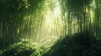 Fototapeta premium Sunlit bamboo grove creating serene natural ambiance
