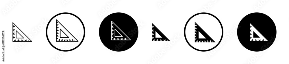 Poster triangle ruler icons set in black filled and stroke line style
