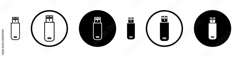 Poster usb pendrive icons set in black filled and stroke line style