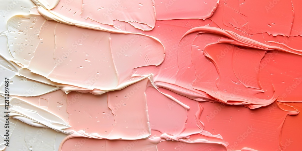 Poster abstract close-up of smooth, layered paint in soft coral and peach tones, creating a soothing and ha