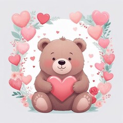 Obraz premium pastel color bear and heart design for card and banner