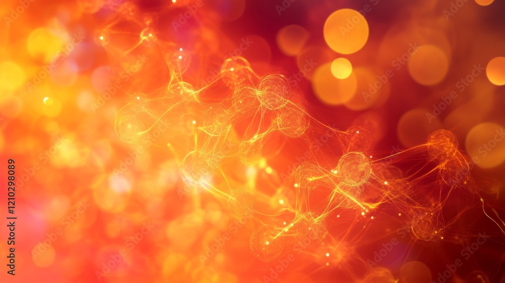 Poster abstract glowing network with orange bokeh creating a vibrant technological backdrop for concepts