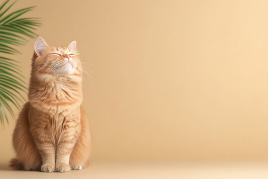 Beige Cat Backdrop with Copy Space.