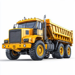 Heavy yellow articulated hauler truck with large tires and dump bed