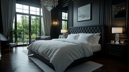 Fototapeta premium Luxury bedroom. king-size bed. Designer furniture