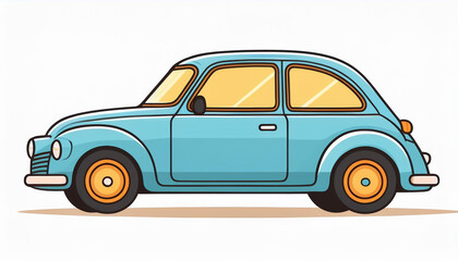 Fototapeta premium Flat style illustration of cute blue car, transport. Isolated white backdrop. Cartoon art.