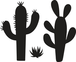 Black cactus tree silhouette vector art illustration on white background