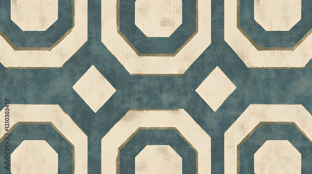 Poster a luxurious geometric design featuring overlapping hexagonal patterns in metallic silver, muted teal