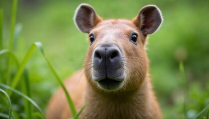 Adorable Capybara in Lush Green Grass