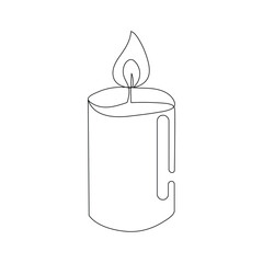 Candle continuous one line art Vector illustration holiday candlestick burning fire and melting vector graphics drawing.