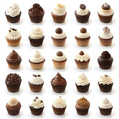 Assorted chocolate and vanilla cupcakes, white background, baking, sweet treats, food photography, website, blog