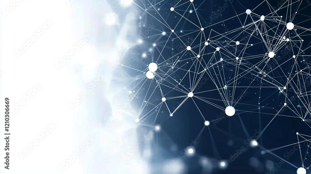 Poster dark indigo with subtle glowing molecular mesh tiny interconnected polygons softly illuminated, prov