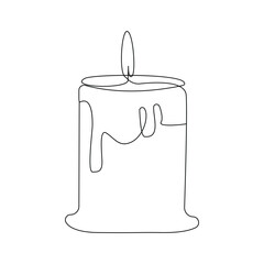 Candle continuous one line art Vector illustration holiday candlestick burning fire and melting vector graphics drawing.