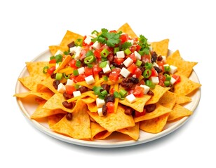 Nachos with Assorted Toppings on White Plate