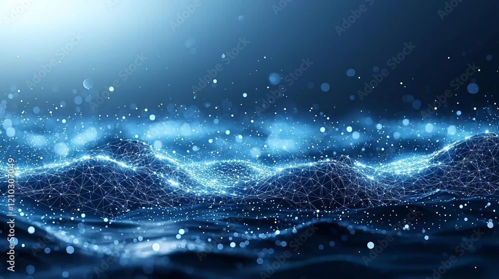 Poster dark indigo with subtle glowing molecular mesh tiny interconnected polygons softly illuminated, prov