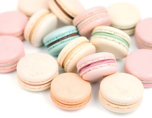 Obraz premium Pastel-Colored Macarons on White Background
