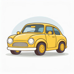 Flat style illustration of cute yellow car, transport. Isolated white backdrop. Cartoon art.