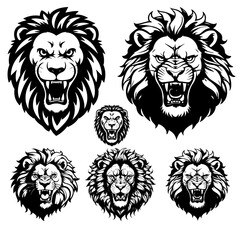 Angry lion head illustration black and white vector