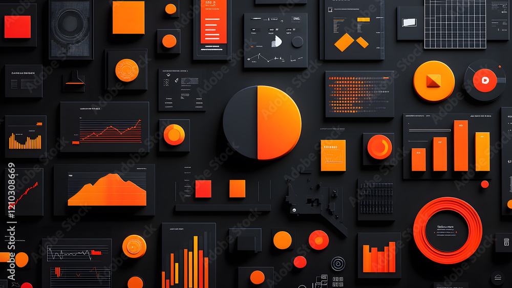 Poster colorful geometric shapes on black background abstract design with various colors vibrant shapes mod