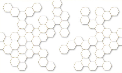 Luxury hexagonal abstract white background with golden light lines. Creative and decorative modern technological hexagon pattern background.