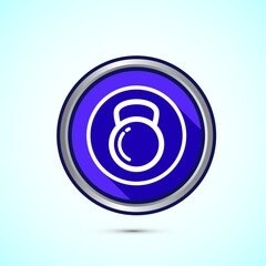 Kettlebell icon design illustration. Weight icon for weight lifting, fitness, and gym workouts. Blue shadow button design