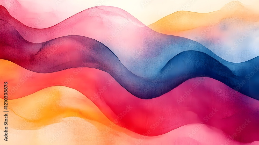 Poster mesmerizing abstract watercolor painting with bright smooth gradient patterns and bold layered textu