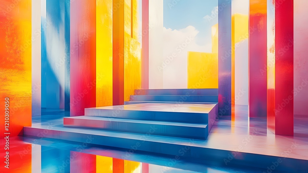 Poster electrified architectural landscape with dynamic vibrant geometric patterns and futuristic aesthetic