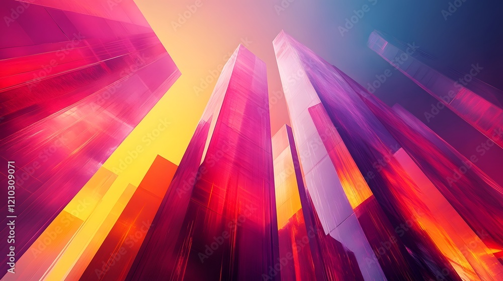 Poster bright and dynamic architectural landscape featuring vibrant geometric patterns futuristic highlight