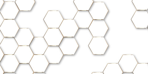 Luxury hexagonal abstract white background with golden light lines. Creative and decorative modern technological hexagon pattern background.